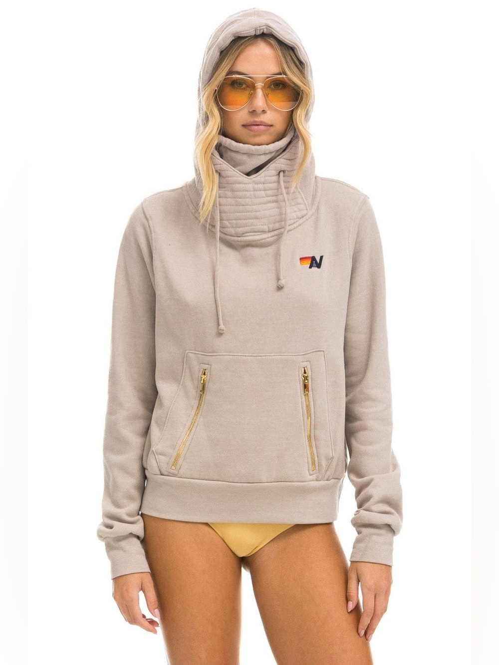 Aviator Nation Ninja Pullover Hoodie in Sand LA clean girl coastal beach prep - Picture 2 of 7